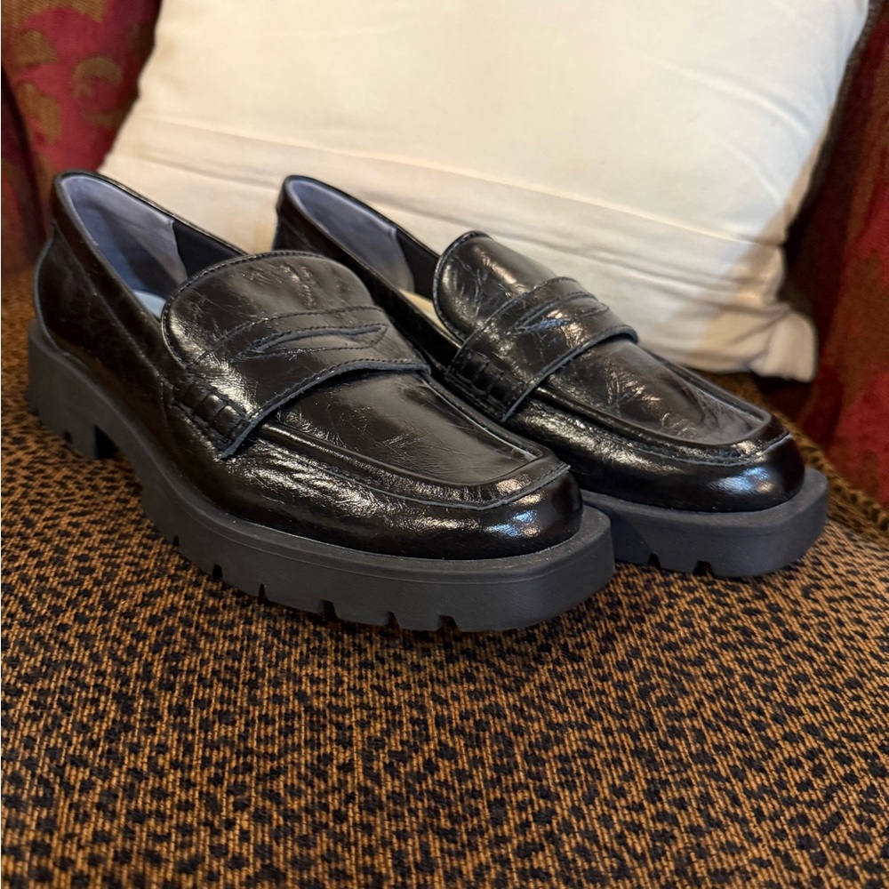 Dolce Vita Black Patent Leather Lug Sole Loafers
